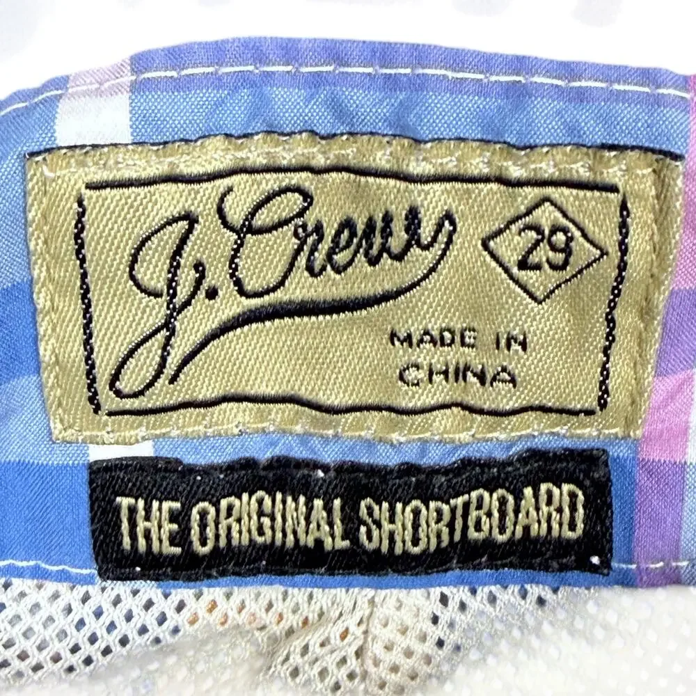 J.Crew Original Plaid Board Short Men's 29 Lined Swim Trunks Blue Purple Summer